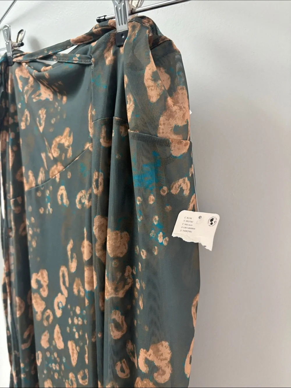 Free People Olive Maxi Skirt with Tan Leopard Motif